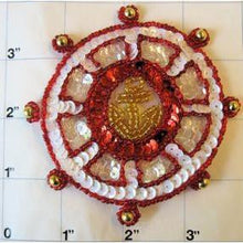 Load image into Gallery viewer, Nautical Ships Wheel with Red White and Gold Sequins and Beads 3.5&quot;