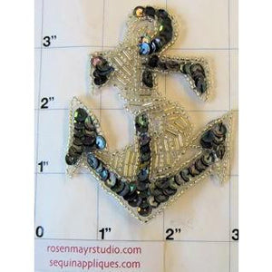 Anchor with Moonlite Sequins and Silver Beads 3" x 3" - Sequinappliques.com