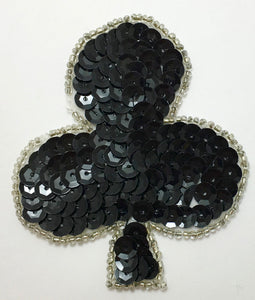 Club Symbol in Black Sequins with Silver 3" x 2.5"