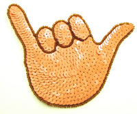 Hang Loose, Hand Sign Peach Sequins and Bronze Beads 4.5