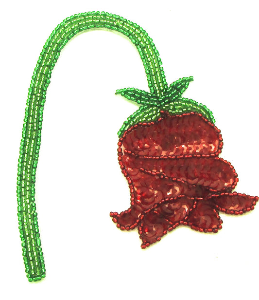 Flower - Red Rose with Red Sequins and Green and Red Beads 4.5" x 4"