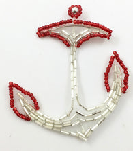 Load image into Gallery viewer, Anchor with Silver and Red Beads 3&quot; x 2.5&quot; - Sequinappliques.com