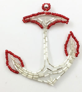 Anchor with Silver and Red Beads 3" x 2.5" - Sequinappliques.com