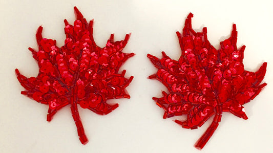 Choice of color Leaf Pair with sequin and beads 3.5" x 3"