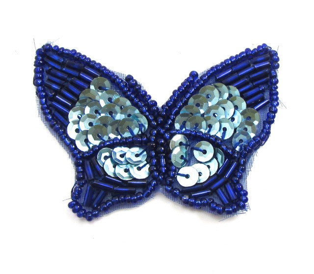 Butterfly with Blue Sequins and Beads 2.5" x 2"