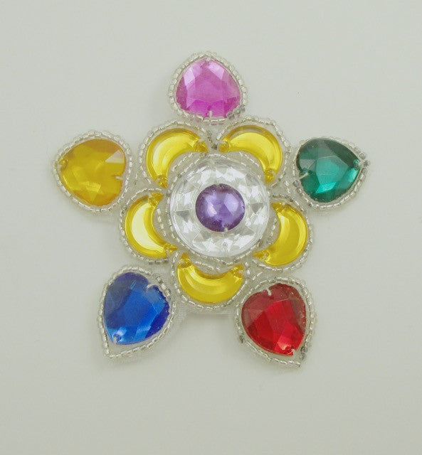 Designer Motif Jewel with Multi-Colored Gems Fuchsia In the Middle 3.5"