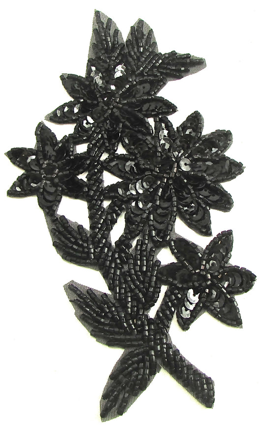 Flower with Black Sequins and Beads 6" x 3"