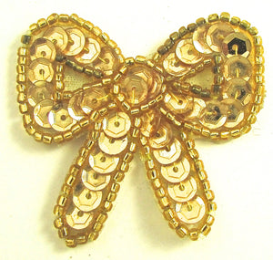 Bow with Gold Sequins and Beads 1.5" x 2"