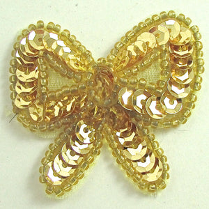 Bow with Gold Sequins and Beads 1.5" x 1.75"