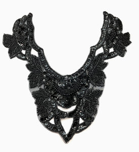 Designer Motif Neckline Bodice with Black Sequins and Beads 11" x 11"