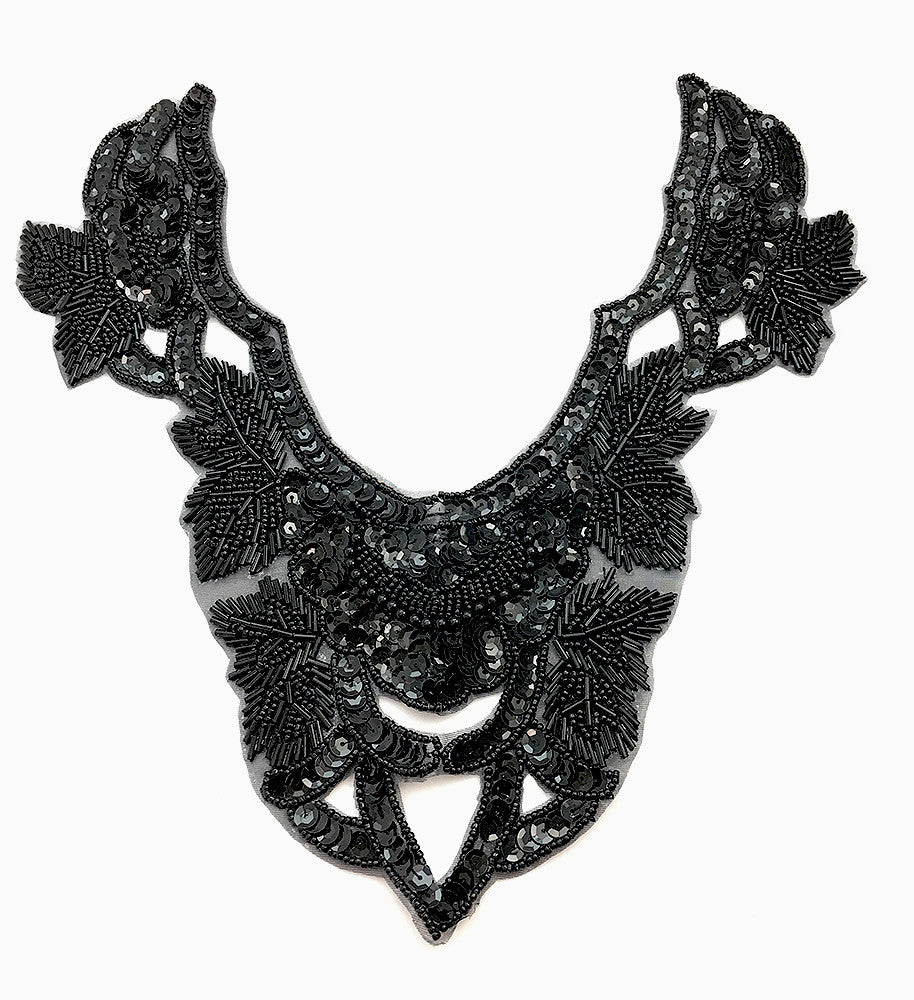 Designer Motif Neckline Bodice with Black Sequins and Beads 11
