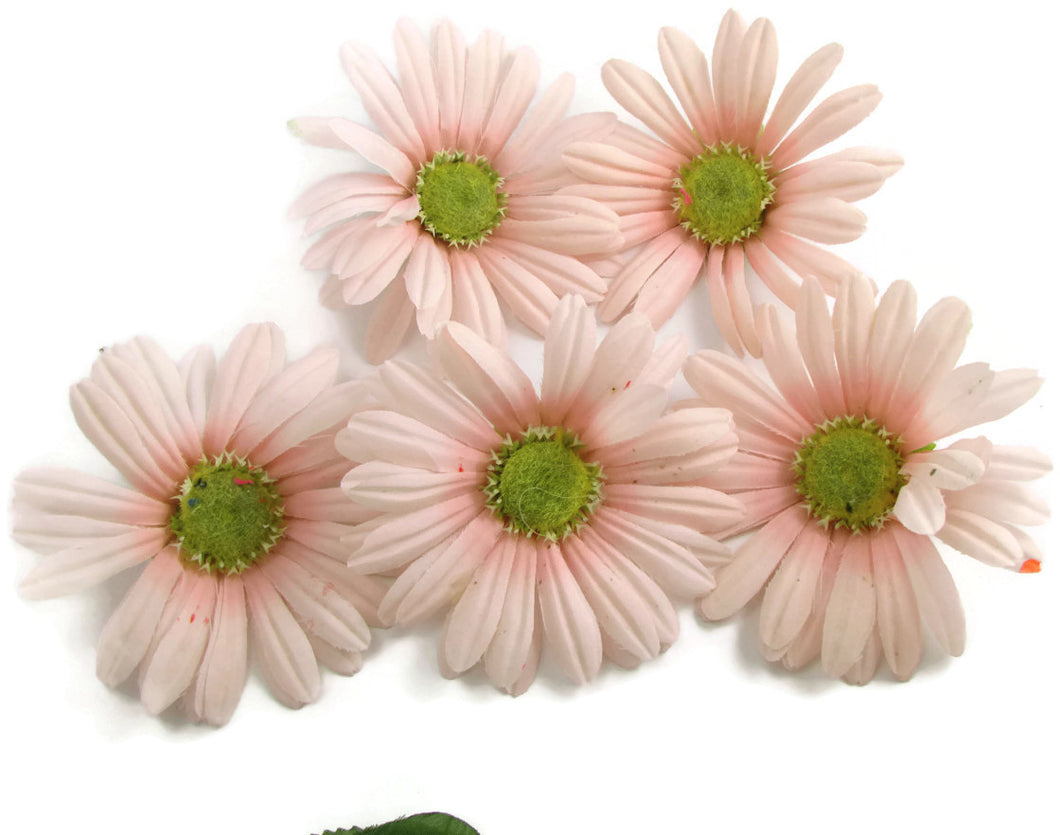 Flower Set Pink and Green Cloth and Plastic to glue-on , 4