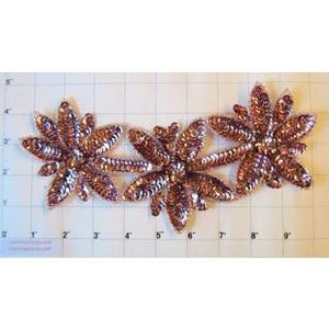 Triple Flower with Pink Sequins and Beads and 9.5" x 4"