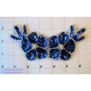 Flower with Royal Blue Sequins and Silver Beads 6" x 3"