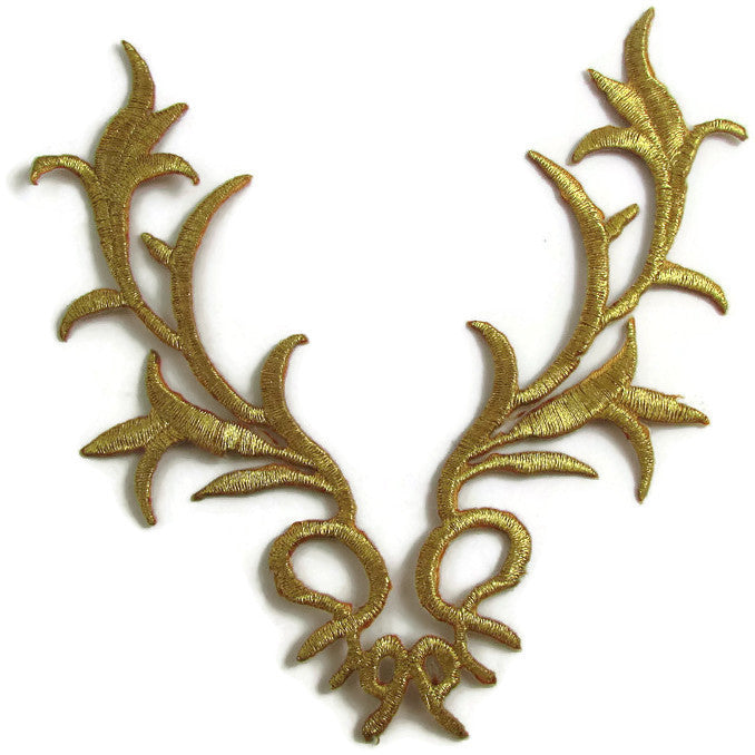 Designer Motif Embroidered Leaf Neckline with Silver or Gold Metallic Iron-On 6