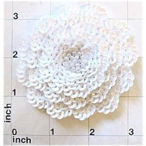 Flower with Three Layers of White Sequins and Beads and Pearls 3" x 3"