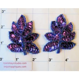 Leaf Pair with Purple Sequins and Beads 2