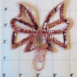 Design Motif with Pink Sequins and Beads with Jewel 4" x 4"