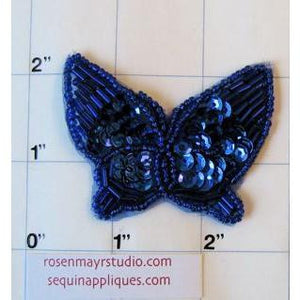 Butterfly with Blue Sequins and Beads 2.5" x 2"