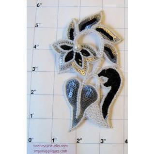 Flower with Gun Metal Sequins and White Beads and Pearl 6