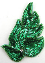 Load image into Gallery viewer, Designer Motif Leaf with Green Sequins and Beads and rhinestone 6&quot; x 3.5&quot;