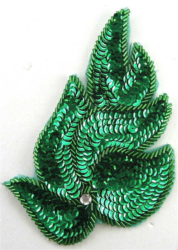 Designer Motif Leaf with Green Sequins and Beads and rhinestone 6