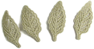 Leaf Set of Four Embroidered with Metallic Gold and Tan Threads 2" x 1"