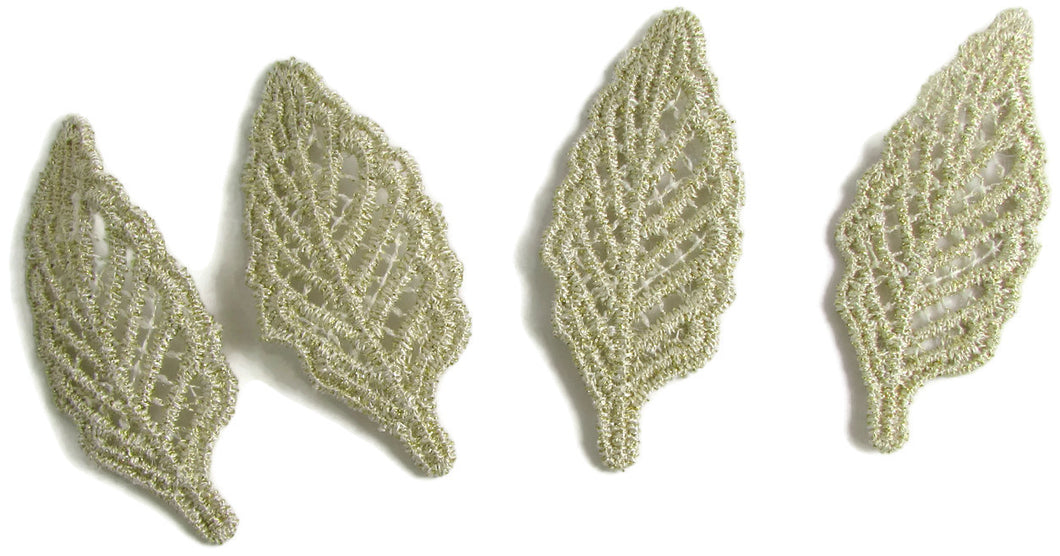 Leaf Set of Four Embroidered with Metallic Gold and Tan Threads 2