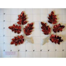 Load image into Gallery viewer, Leaf Pair with Red Sequins and Silver Beads 4.5&quot; x 4&quot;