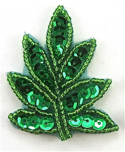 Leaf with Green Sequins and Beads 2" x 1.2"