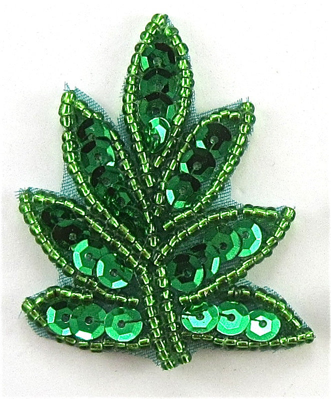 Leaf with Green Sequins and Beads 2