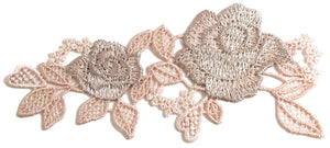 Flower Embroidered Applique with Pink and Tan 2.5" x 6"