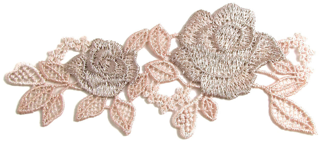 Flower Embroidered Applique with Pink and Tan 2.5