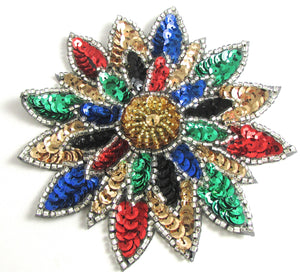Flower with Multi-Colored sequins and Beads 5"