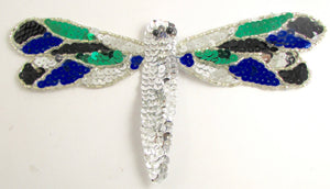 Dragonfly with Blue Green and Black Sequins 4" x 7"