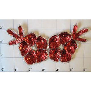 Flower with Red Sequins with Silver Beads 6" x 3"