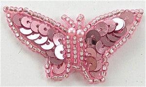 Butterfly Pink Sequins and Beads 1" x 1.25"
