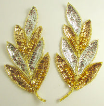Load image into Gallery viewer, Leaf Pair with Silver and Gold Sequins and Beads 7&quot; x 3&quot;