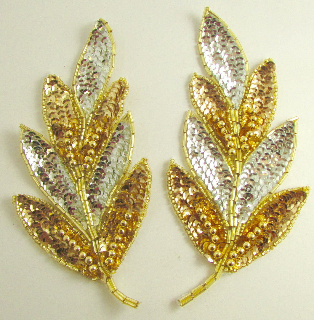 Leaf Pair with Silver and Gold Sequins and Beads 7