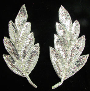 Leaf Pair with Silver Sequins and Beads 6" x 2.5"