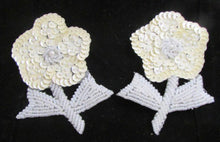 Load image into Gallery viewer, Flower Pair with Cream Sequins and White Beads 4&quot; x 3&quot;