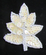 Load image into Gallery viewer, Leaf with Beige Sequins and White Beads 2.5&quot; x 2&quot;