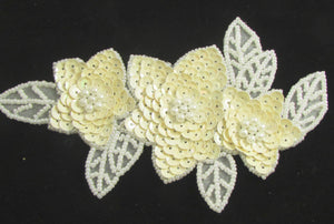 Flower Triple Spray with Cream Sequins and Beads with Pearl 6" x 3.5"