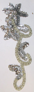 Flower Single with Silver Sequins and Beads and Rhinestones 6.5" x 2.5"