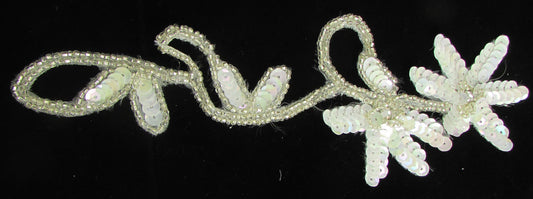 Flower with China White Sequins Silver Beads and Rhinestones Right Side 8.5" x 2.5"