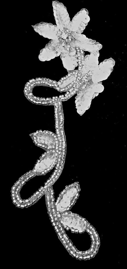 Flower with Iridescent Sequins and Silver Beads and Rhinestone 8.5" x 2.5"