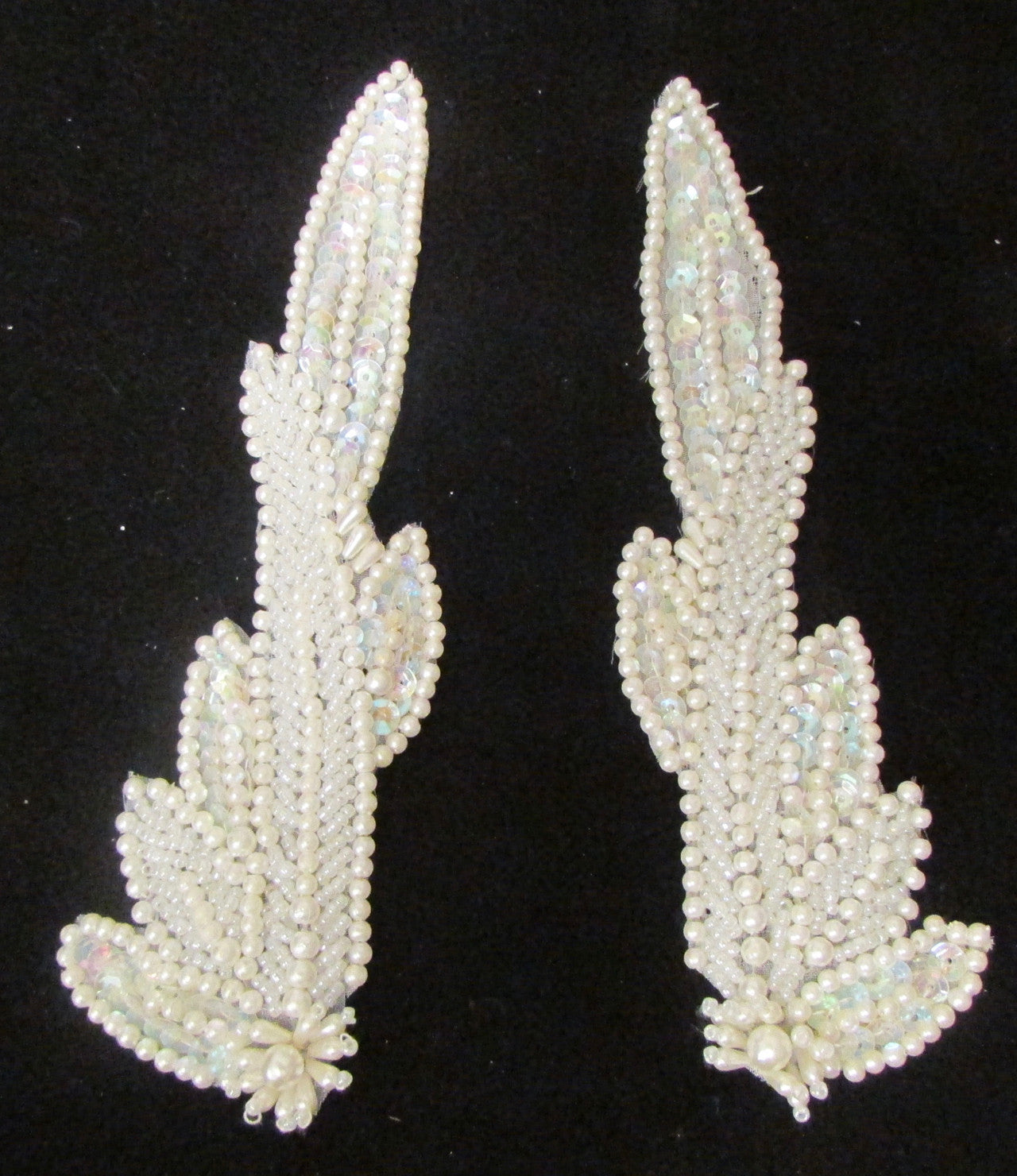 Leaf White with Pearls and Beads Pair and Single 6.5" x 2"