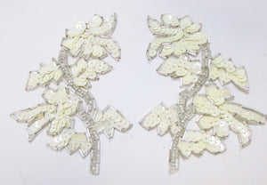 Flower Pair with White Sequins and Silver Beads 5" X 2"
