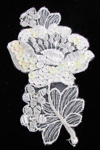 Lace Flower with rhinestones and white iridescent sequins 5 1/4" x 3 1/4"