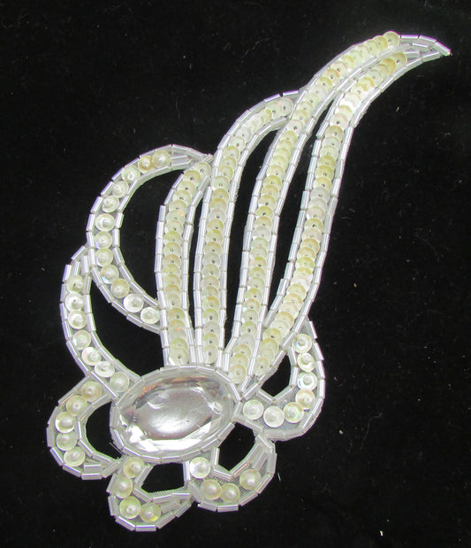 Motif Beads White with Large Clear Rhinestone 6" x 3"